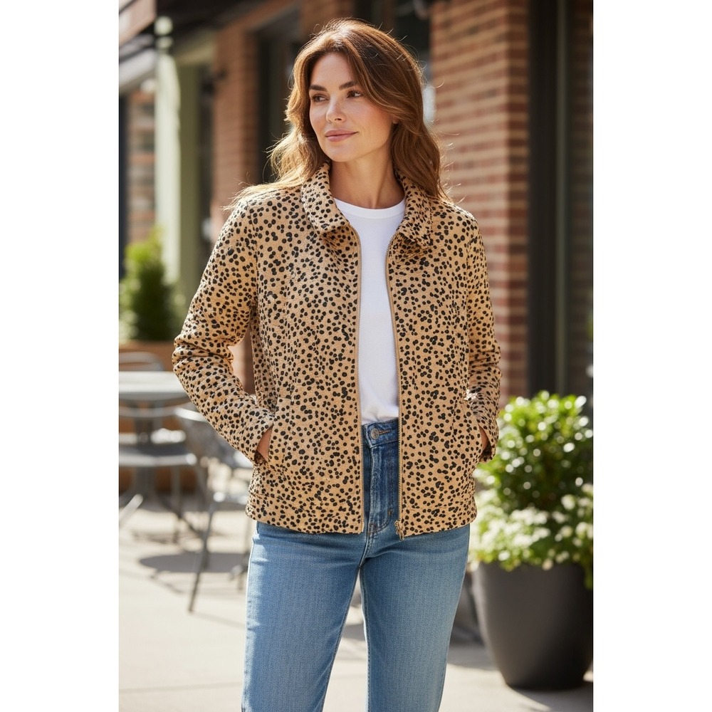 Isaac Mizrahi LIVE!‎ Quilted Jacket Small S Leopard Print Zip Up Long Sleeve - Picture 2 of 10